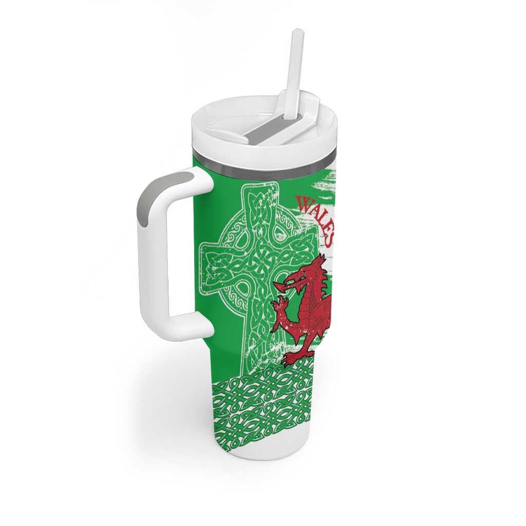 Grunge Green Wales Tumbler With Handle Celtic Cross Welsh Red Dragon - Wonder Print Shop
