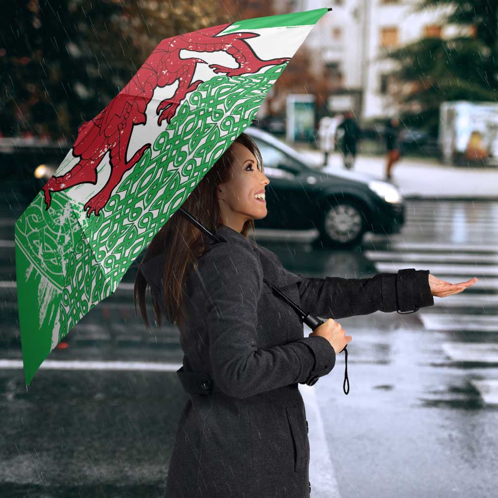Grunge Green Wales Umbrella Celtic Cross Welsh Red Dragon - Wonder Print Shop