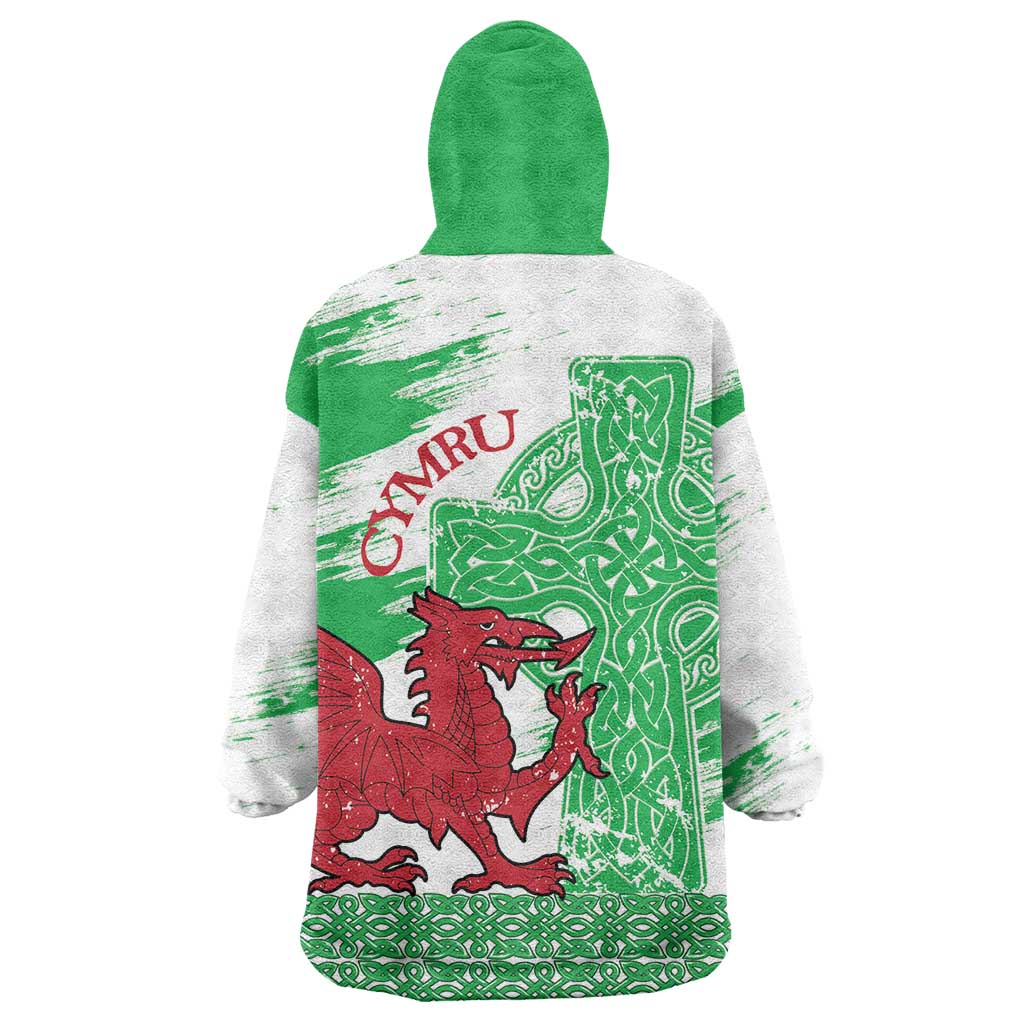 Grunge Green Wales Wearable Blanket Hoodie Celtic Cross Welsh Red Dragon - Wonder Print Shop