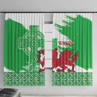 Grunge Green Wales Window Curtain Celtic Cross Welsh Red Dragon - Wonder Print Shop