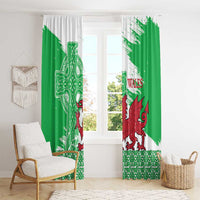 Grunge Green Wales Window Curtain Celtic Cross Welsh Red Dragon - Wonder Print Shop