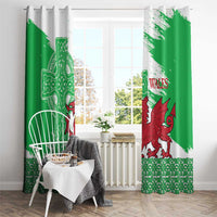 Grunge Green Wales Window Curtain Celtic Cross Welsh Red Dragon - Wonder Print Shop