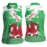 Grunge Green Wales Women Sleeveless Polo Shirt Celtic Cross Welsh Red Dragon - Wonder Print Shop