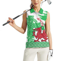 Grunge Green Wales Women Sleeveless Polo Shirt Celtic Cross Welsh Red Dragon - Wonder Print Shop