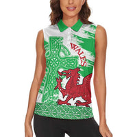 Grunge Green Wales Women Sleeveless Polo Shirt Celtic Cross Welsh Red Dragon - Wonder Print Shop