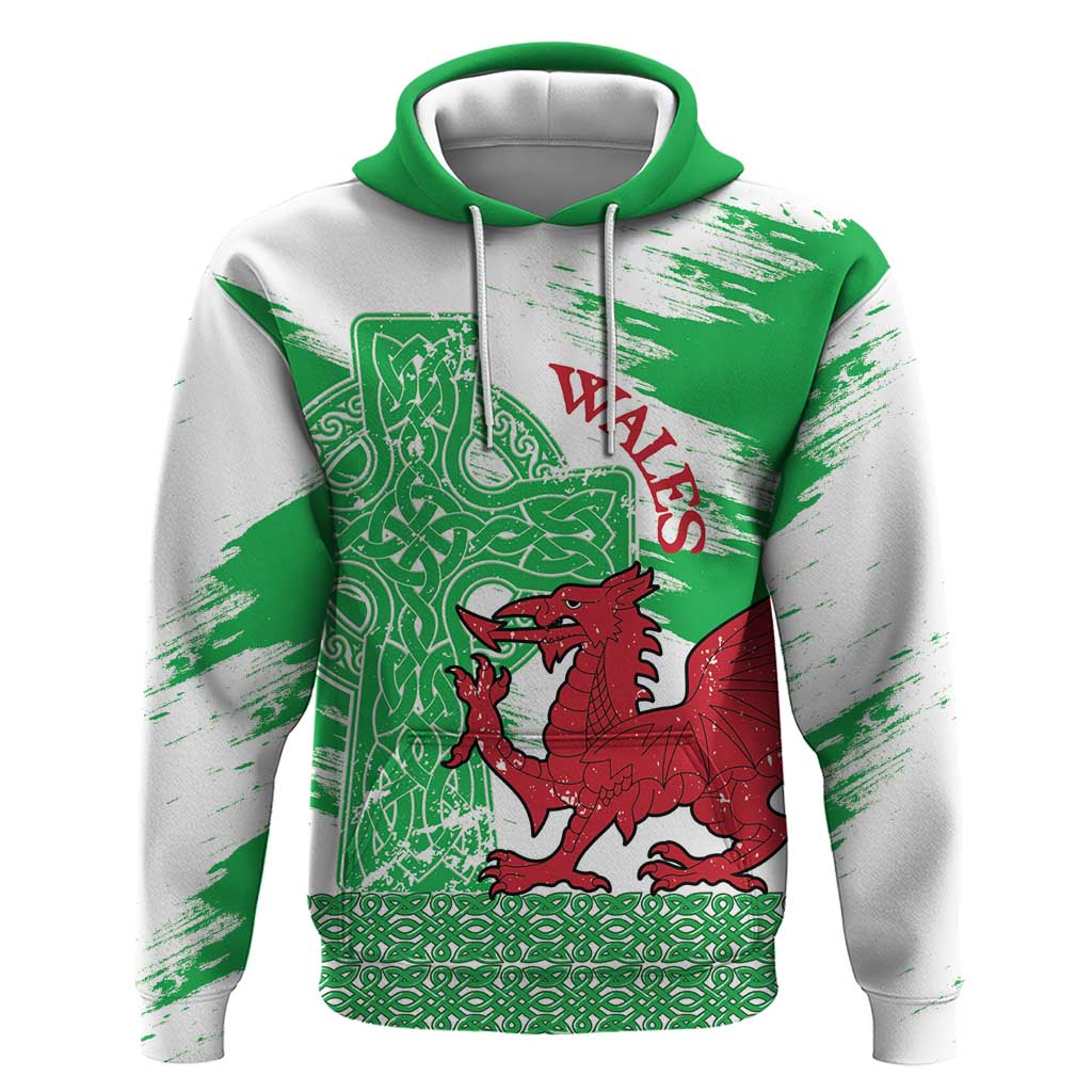 Grunge Green Wales Zip Hoodie Celtic Cross Welsh Red Dragon - Wonder Print Shop