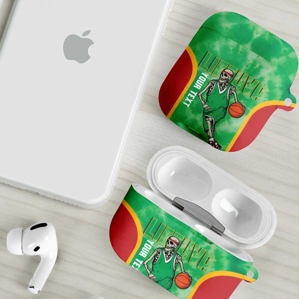 Lithuania Tie Dye Basketball Custom AirPods Case Lietuva Skeleton Green - Wonder Print Shop