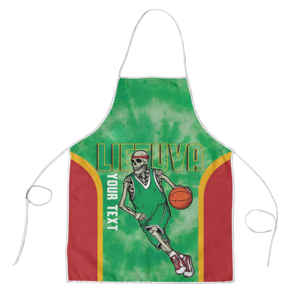 Lithuania Tie Dye Basketball Custom Apron Lietuva Skeleton Green - Wonder Print Shop