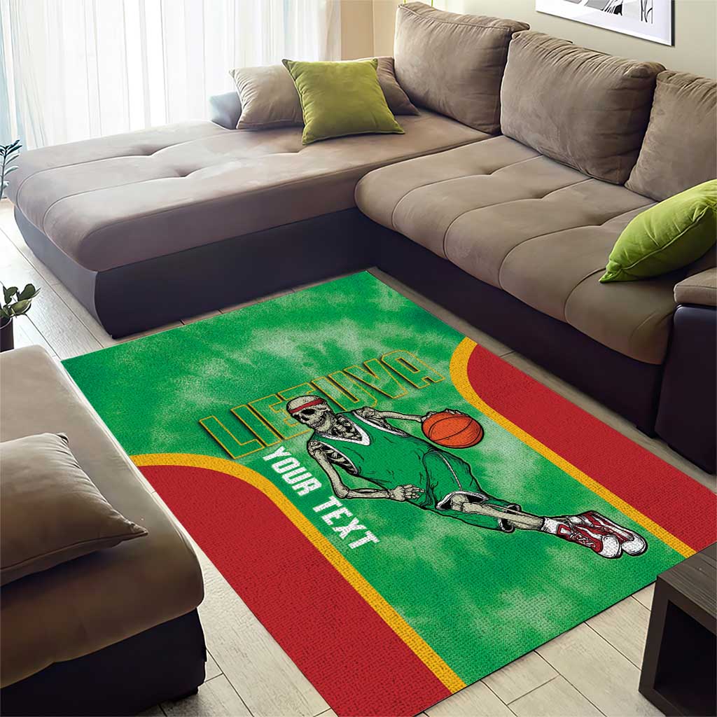 Lithuania Tie Dye Basketball Custom Area Rug Lietuva Skeleton Green - Wonder Print Shop