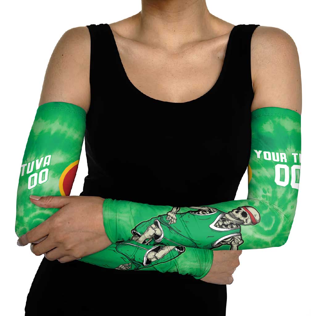 Lithuania Tie Dye Basketball Custom Arm Sleeves Lietuva Skeleton Green - Wonder Print Shop