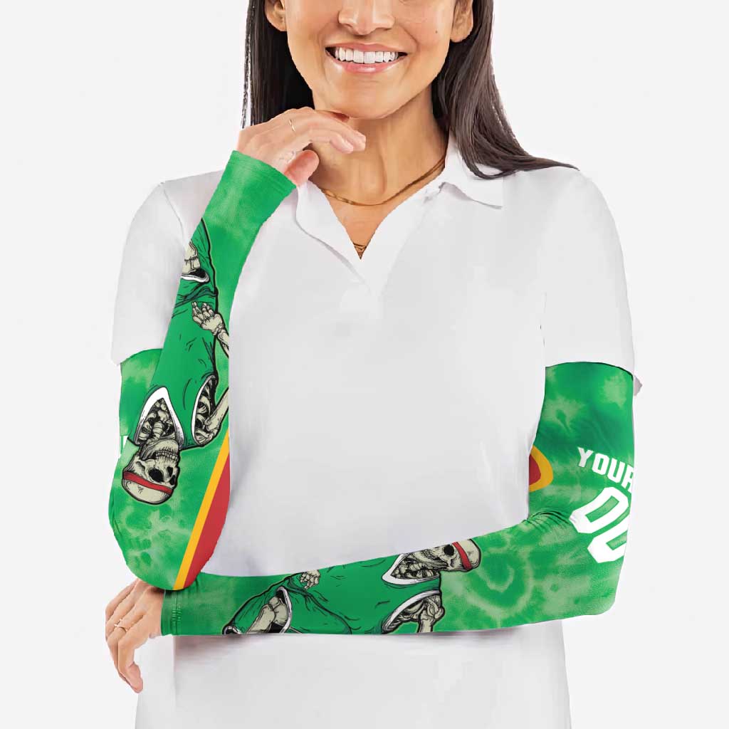 Lithuania Tie Dye Basketball Custom Arm Sleeves Lietuva Skeleton Green - Wonder Print Shop