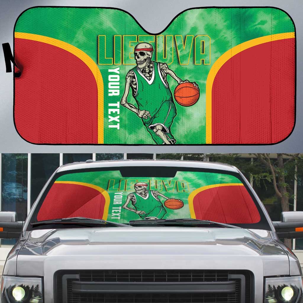 Lithuania Tie Dye Basketball Custom Auto Sun Shade Lietuva Skeleton Green - Wonder Print Shop