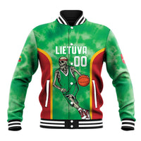 Lithuania Tie Dye Basketball Custom Baseball Jacket Lietuva Skeleton Green - Wonder Print Shop