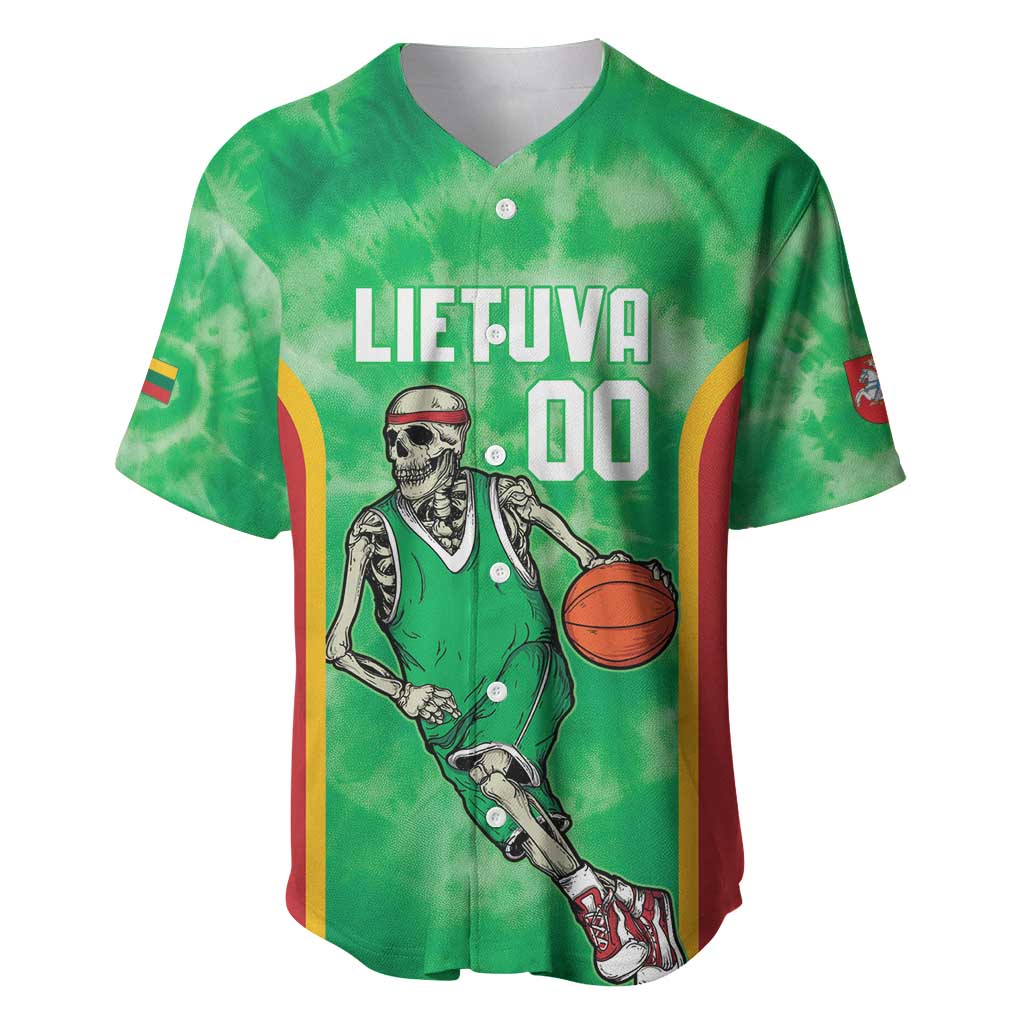 Lithuania Tie Dye Basketball Custom Baseball Jersey Lietuva Skeleton Green - Wonder Print Shop