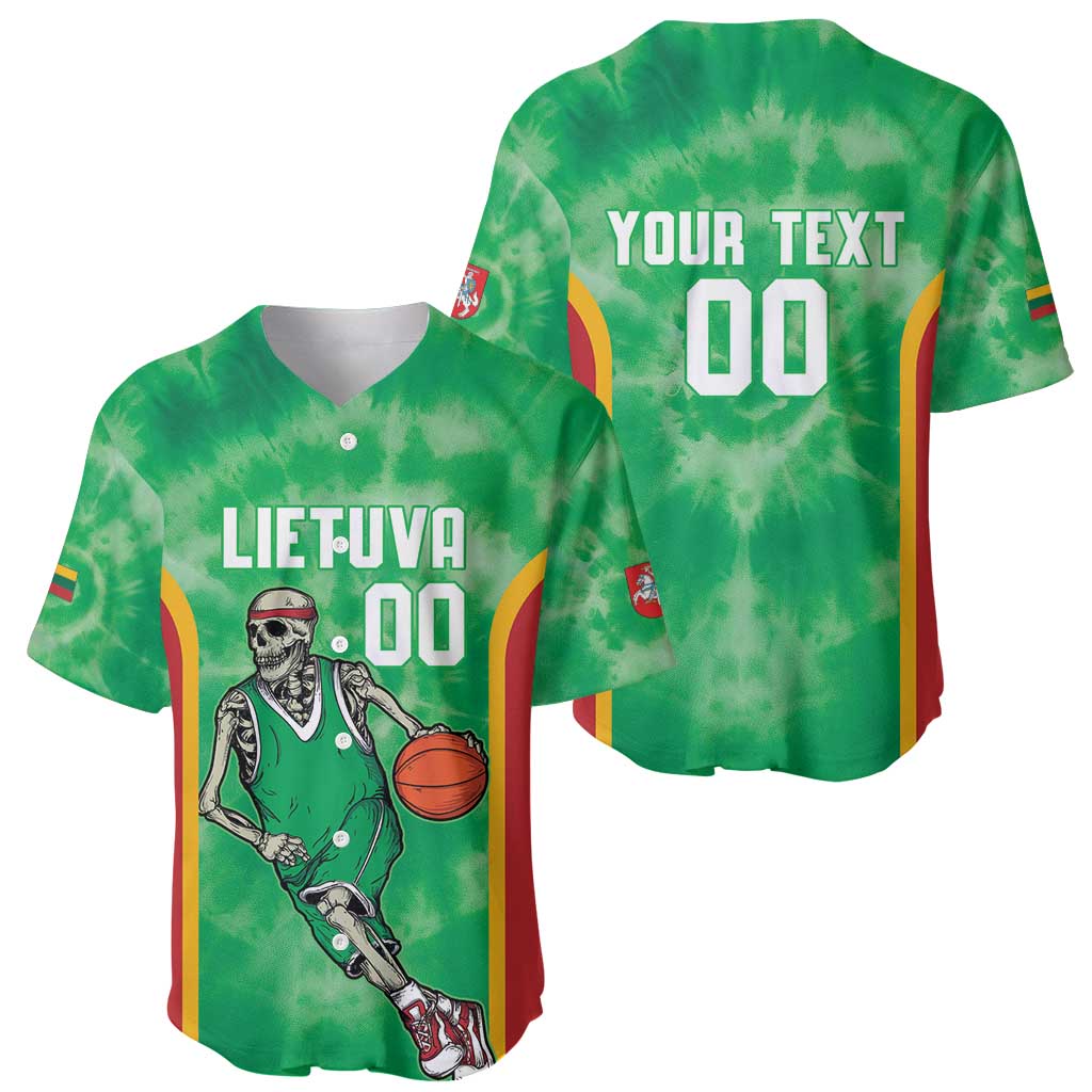 Lithuania Tie Dye Basketball Custom Baseball Jersey Lietuva Skeleton Green - Wonder Print Shop