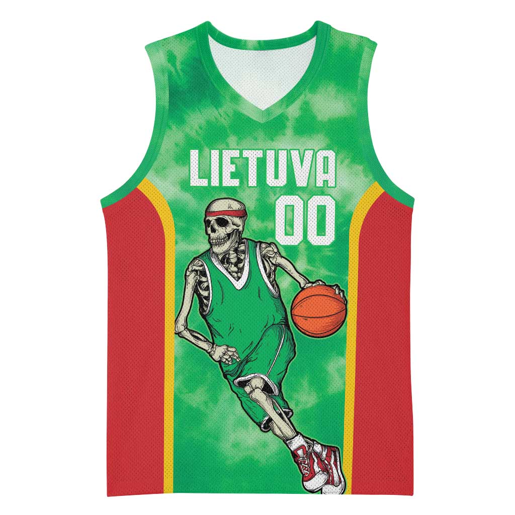 Lithuania Tie Dye Basketball Custom Basketball Jersey Lietuva Skeleton Green - Wonder Print Shop