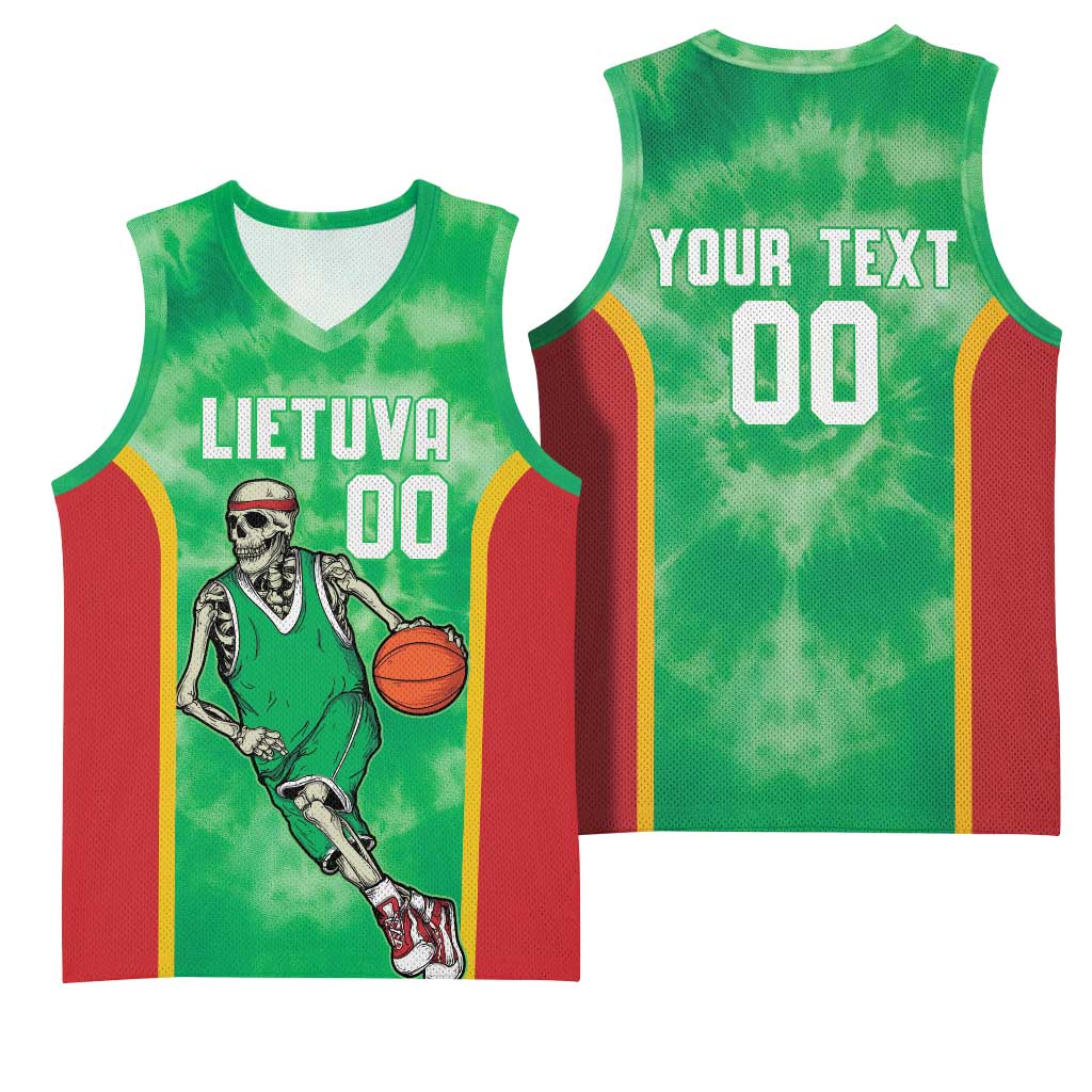 Lithuania Tie Dye Basketball Custom Basketball Jersey Lietuva Skeleton Green - Wonder Print Shop