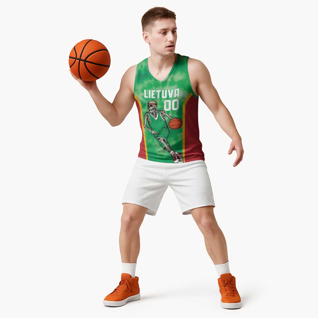 Lithuania Tie Dye Basketball Custom Basketball Jersey Lietuva Skeleton Green - Wonder Print Shop