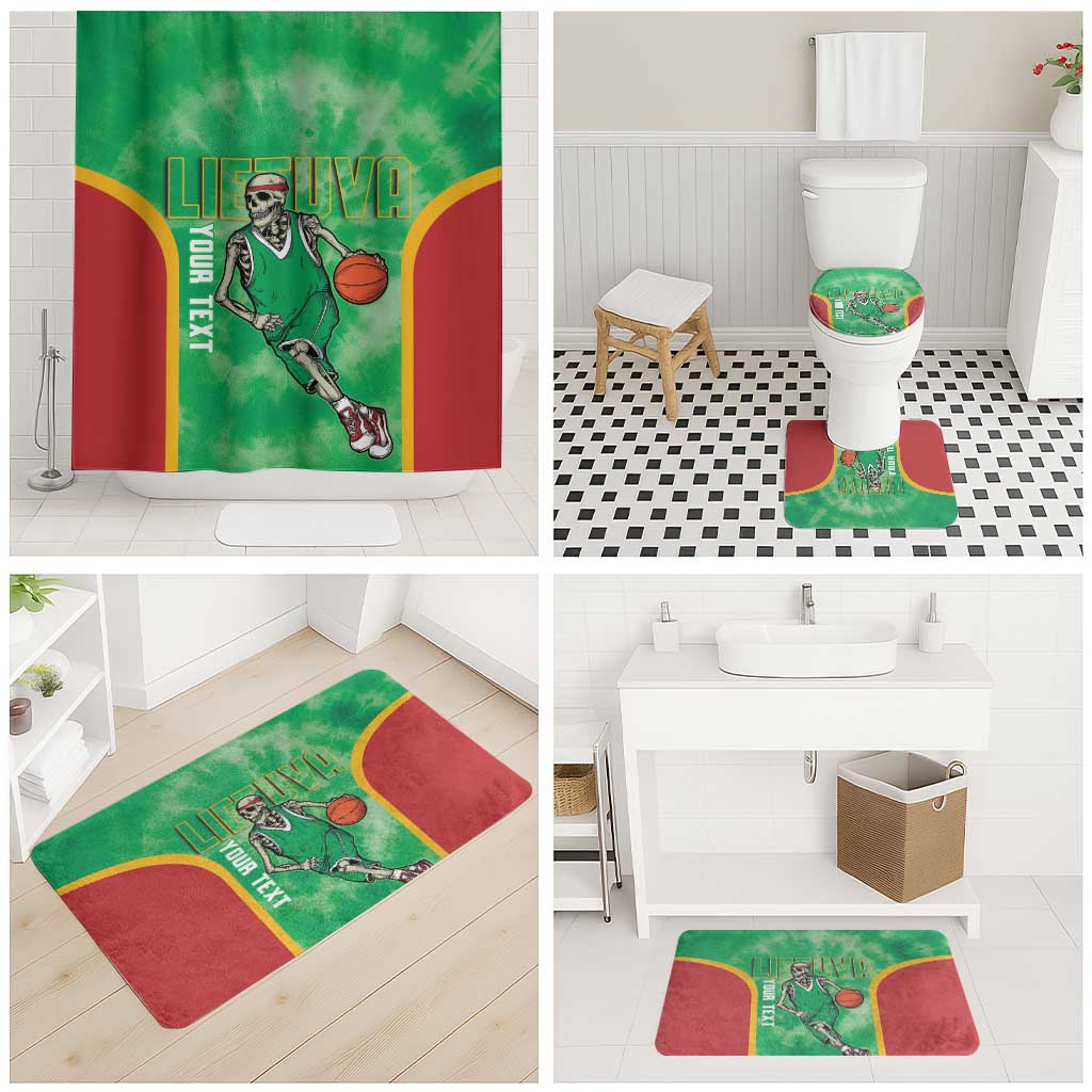 Lithuania Tie Dye Basketball Custom Bathroom Set Lietuva Skeleton Green - Wonder Print Shop