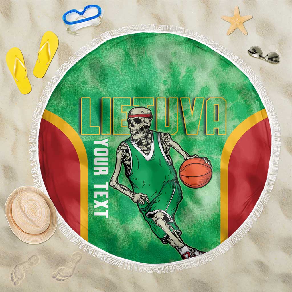 Lithuania Tie Dye Basketball Custom Beach Blanket Lietuva Skeleton Green - Wonder Print Shop