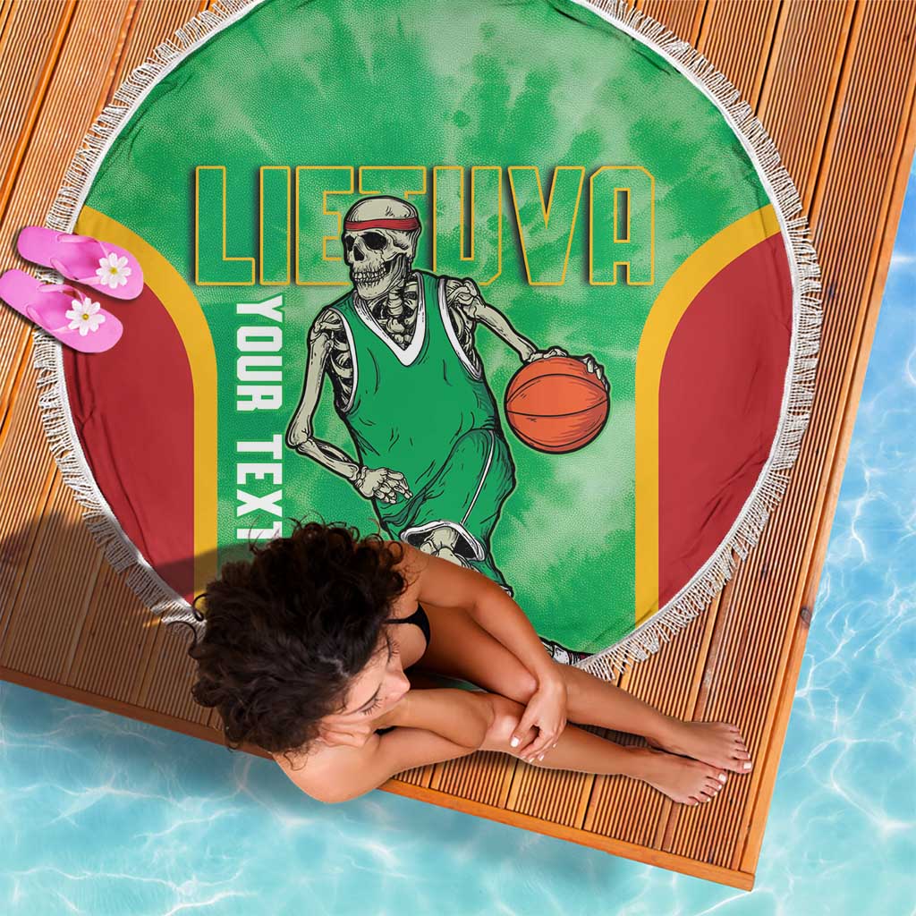 Lithuania Tie Dye Basketball Custom Beach Blanket Lietuva Skeleton Green - Wonder Print Shop