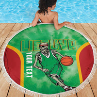 Lithuania Tie Dye Basketball Custom Beach Blanket Lietuva Skeleton Green - Wonder Print Shop