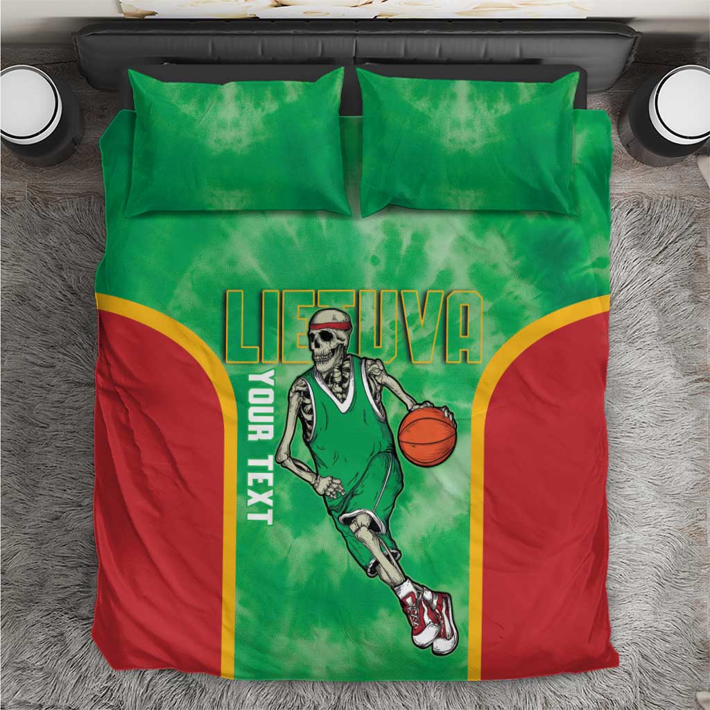 Lithuania Tie Dye Basketball Custom Bedding Set Lietuva Skeleton Green - Wonder Print Shop