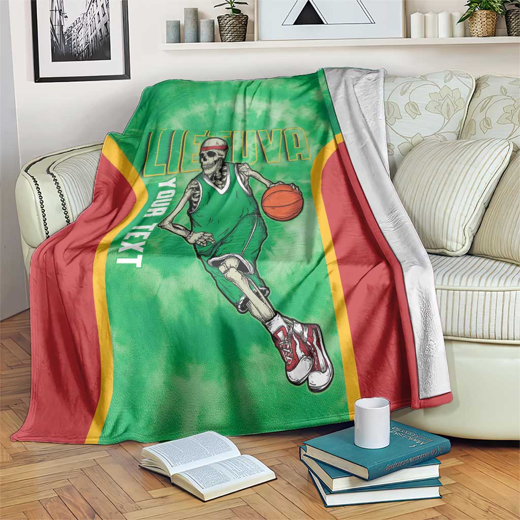 Lithuania Tie Dye Basketball Custom Blanket Lietuva Skeleton Green - Wonder Print Shop
