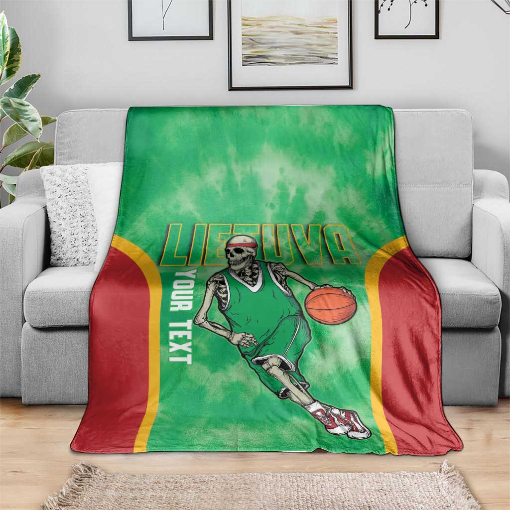 Lithuania Tie Dye Basketball Custom Blanket Lietuva Skeleton Green - Wonder Print Shop
