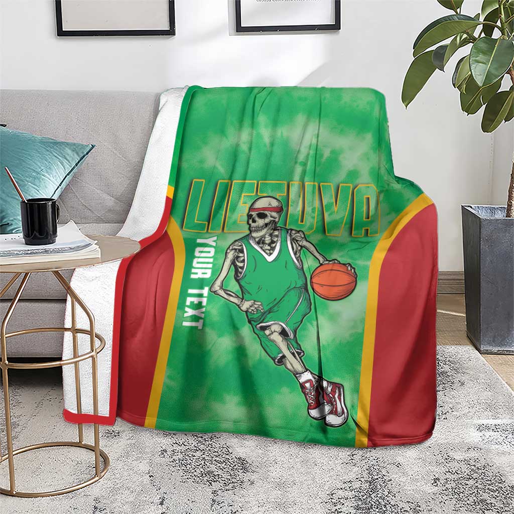 Lithuania Tie Dye Basketball Custom Blanket Lietuva Skeleton Green - Wonder Print Shop