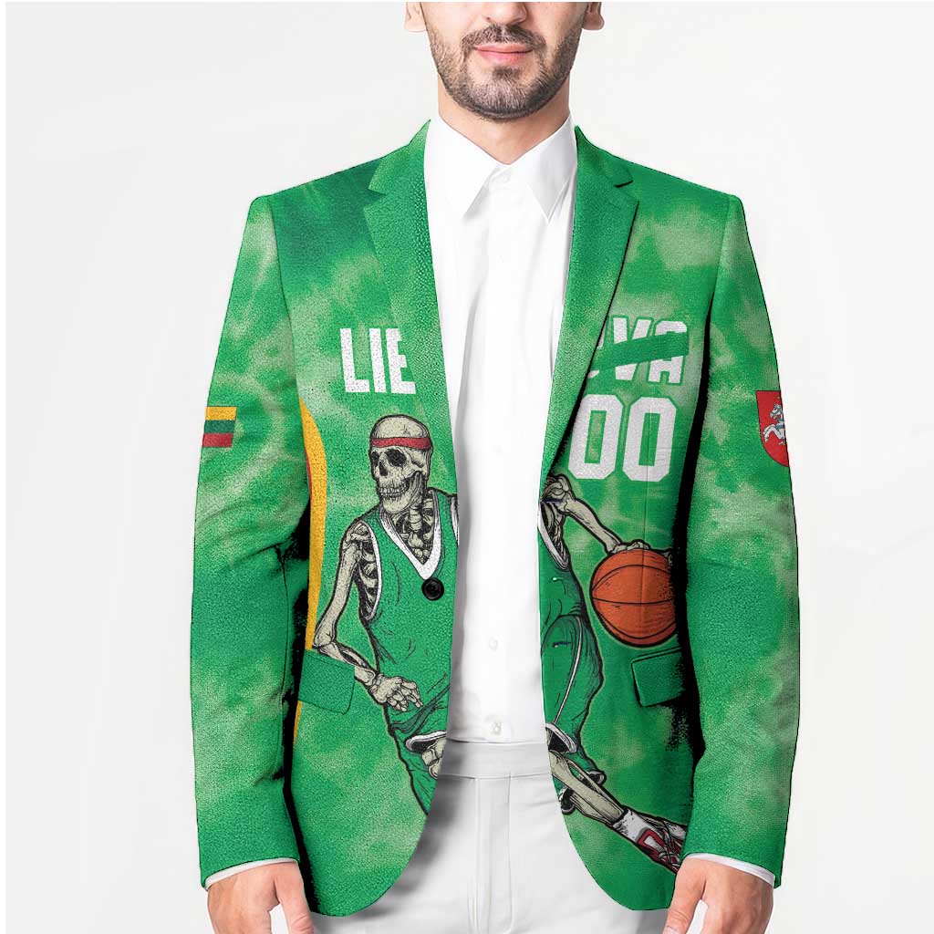 Lithuania Tie Dye Basketball Custom Blazer Lietuva Skeleton Green - Wonder Print Shop