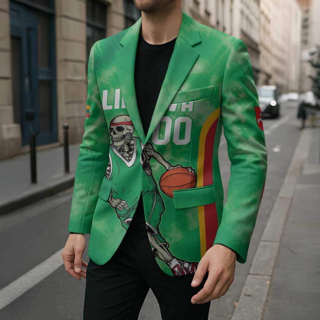 Lithuania Tie Dye Basketball Custom Blazer Lietuva Skeleton Green - Wonder Print Shop