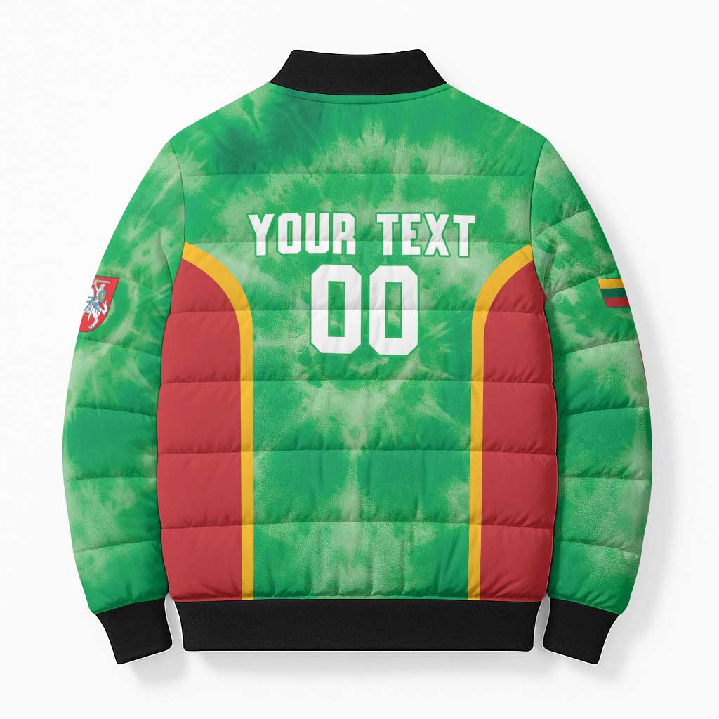 Lithuania Tie Dye Basketball Custom Bomber Puffer Jacket Lietuva Skeleton Green - Wonder Print Shop