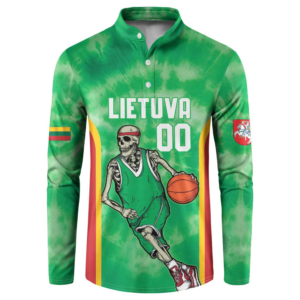 Lithuania Tie Dye Basketball Custom Button Sweatshirt Lietuva Skeleton Green - Wonder Print Shop