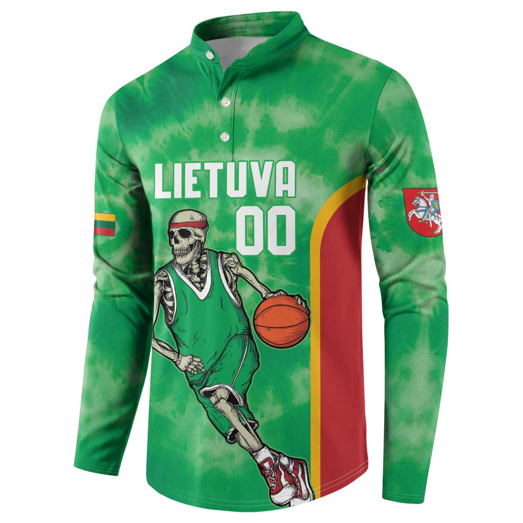 Lithuania Tie Dye Basketball Custom Button Sweatshirt Lietuva Skeleton Green - Wonder Print Shop