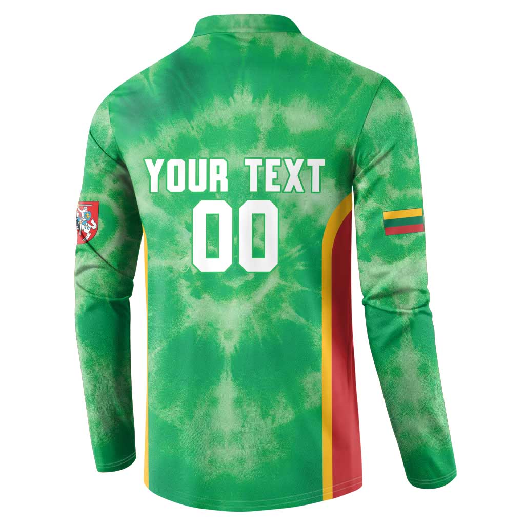 Lithuania Tie Dye Basketball Custom Button Sweatshirt Lietuva Skeleton Green - Wonder Print Shop