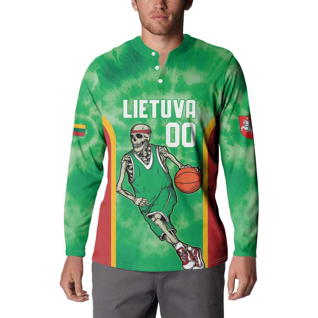 Lithuania Tie Dye Basketball Custom Button Sweatshirt Lietuva Skeleton Green - Wonder Print Shop