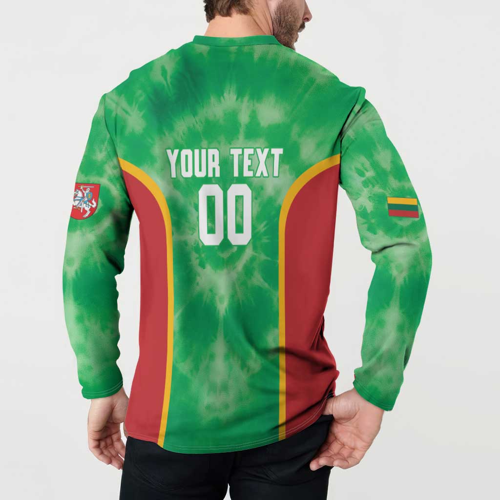 Lithuania Tie Dye Basketball Custom Button Sweatshirt Lietuva Skeleton Green - Wonder Print Shop