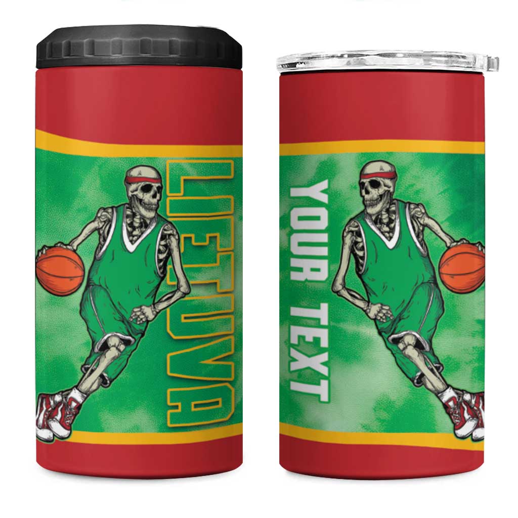 Lithuania Tie Dye Basketball Custom 4 in 1 Can Cooler Tumbler Lietuva Skeleton Green - Wonder Print Shop