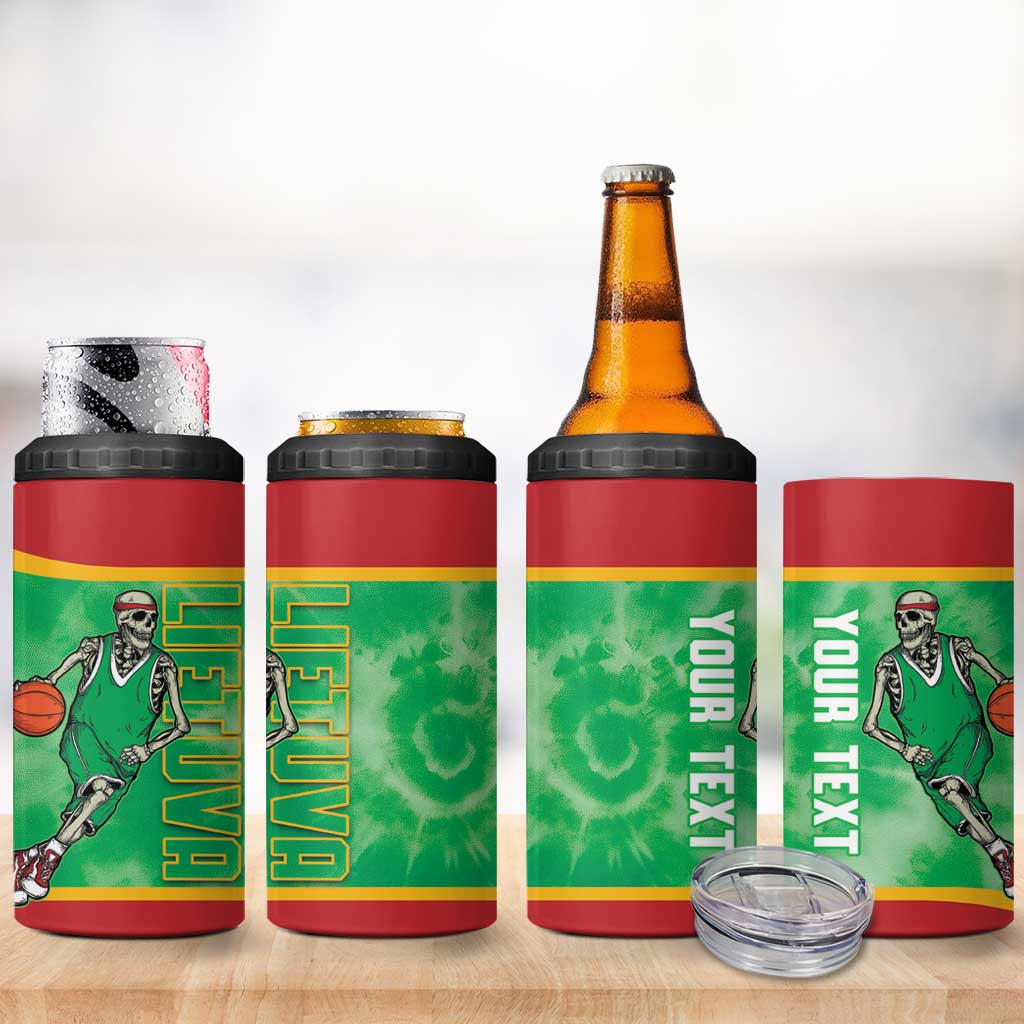 Lithuania Tie Dye Basketball Custom 4 in 1 Can Cooler Tumbler Lietuva Skeleton Green - Wonder Print Shop