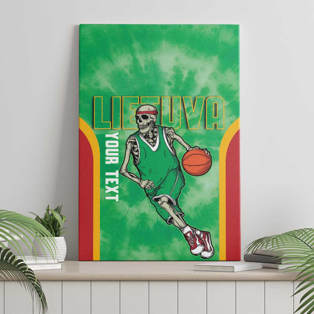 Lithuania Tie Dye Basketball Custom Canvas Wall Art Lietuva Skeleton Green - Wonder Print Shop