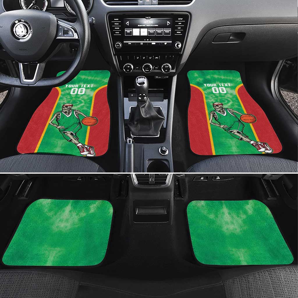 Lithuania Tie Dye Basketball Custom Car Mats Lietuva Skeleton Green - Wonder Print Shop