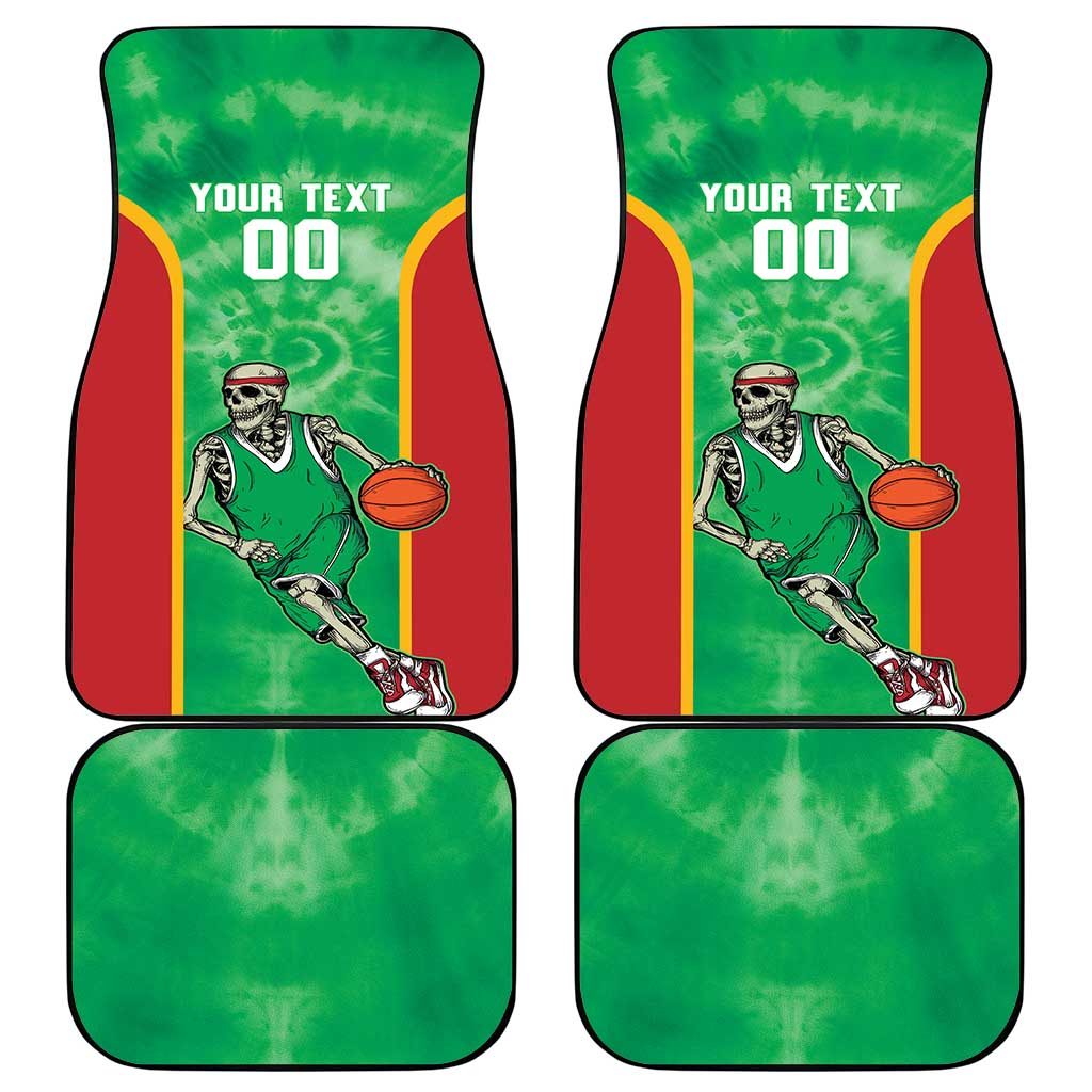 Lithuania Tie Dye Basketball Custom Car Mats Lietuva Skeleton Green - Wonder Print Shop