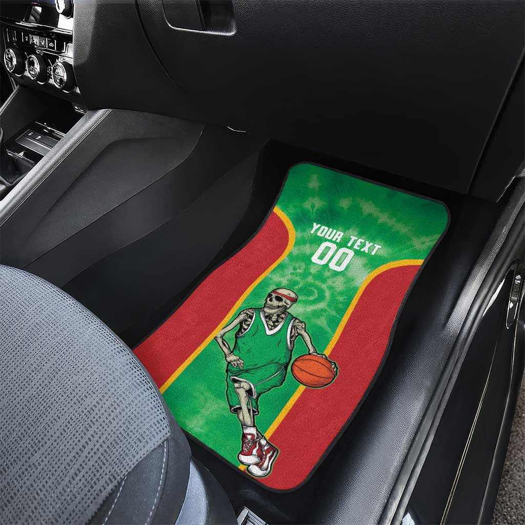 Lithuania Tie Dye Basketball Custom Car Mats Lietuva Skeleton Green - Wonder Print Shop
