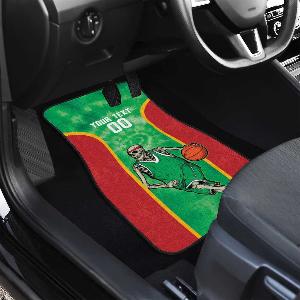 Lithuania Tie Dye Basketball Custom Car Mats Lietuva Skeleton Green - Wonder Print Shop