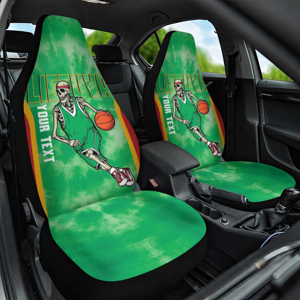 Lithuania Tie Dye Basketball Custom Car Seat Cover Lietuva Skeleton Green - Wonder Print Shop