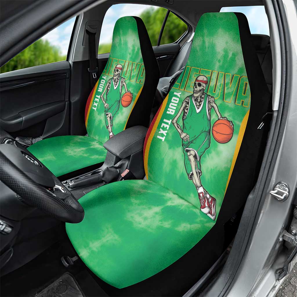 Lithuania Tie Dye Basketball Custom Car Seat Cover Lietuva Skeleton Green - Wonder Print Shop