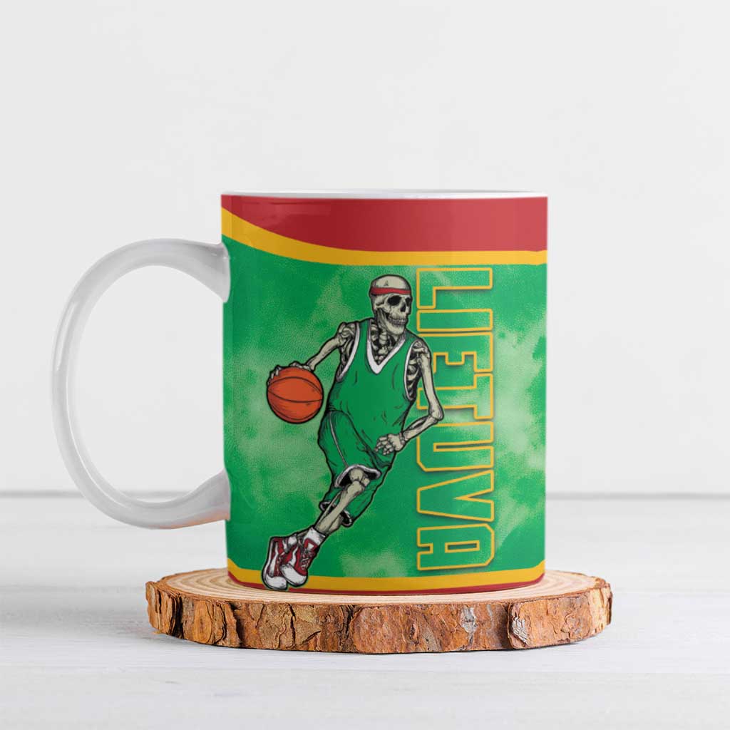 Lithuania Tie Dye Basketball Custom Ceramic Mug Lietuva Skeleton Green - Wonder Print Shop