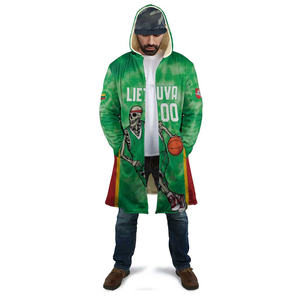 Lithuania Tie Dye Basketball Custom Cloak Lietuva Skeleton Green - Wonder Print Shop