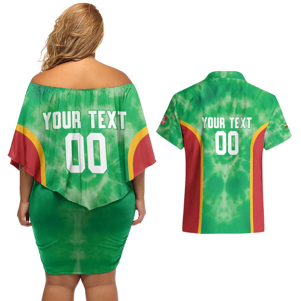 Lithuania Tie Dye Basketball Custom Couples Matching Off Shoulder Short Dress and Hawaiian Shirt Lietuva Skeleton Green - Wonder Print Shop